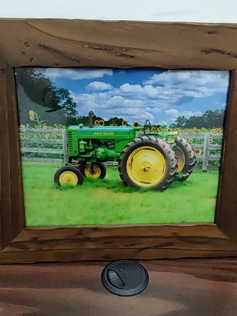 John Deere Farm Tractor Wood Framed Photo Shop Garage Wall Decor 14x12